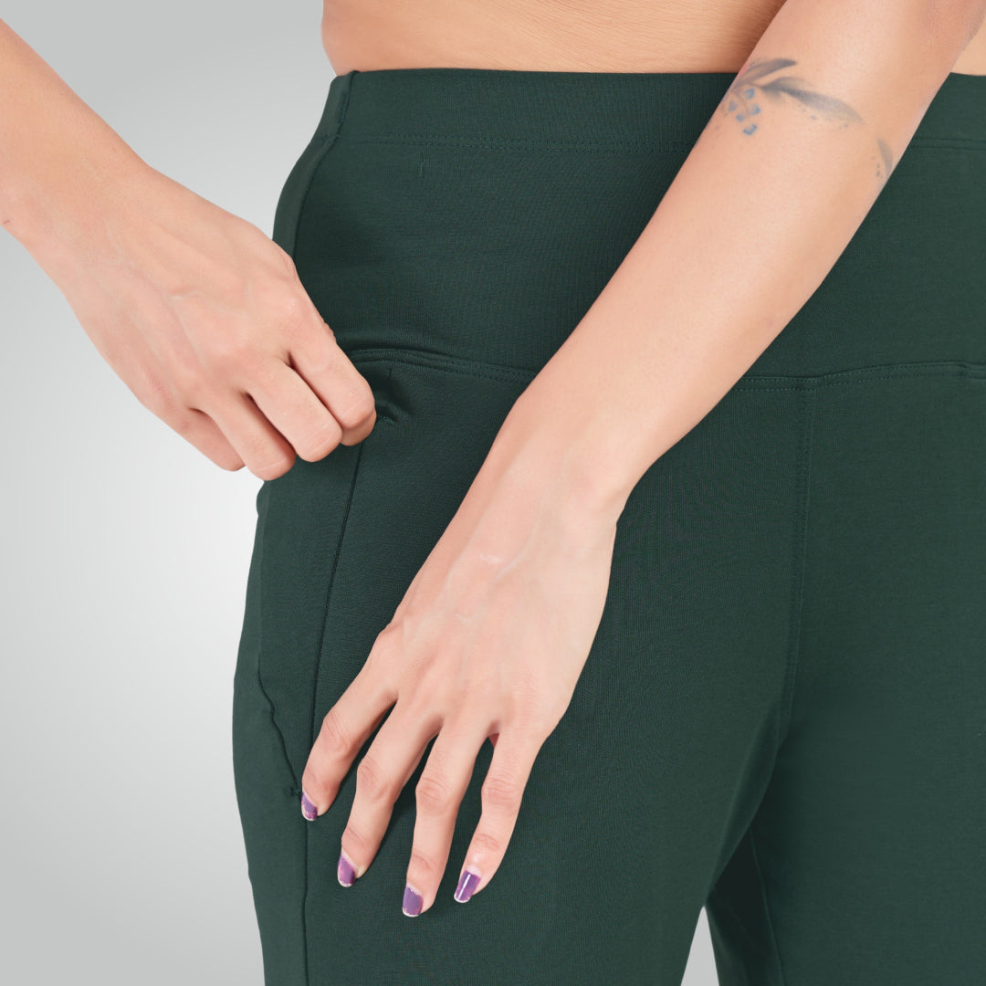 Bottle Green High Waist All Day Cotton Lycra Capris
