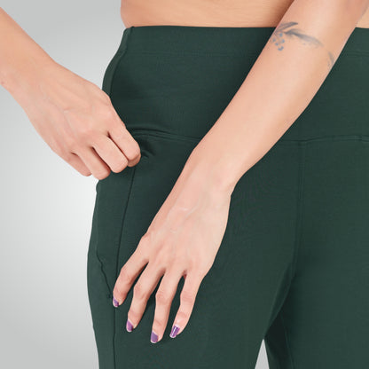 Bottle Green High Waist All Day Cotton Lycra Capris