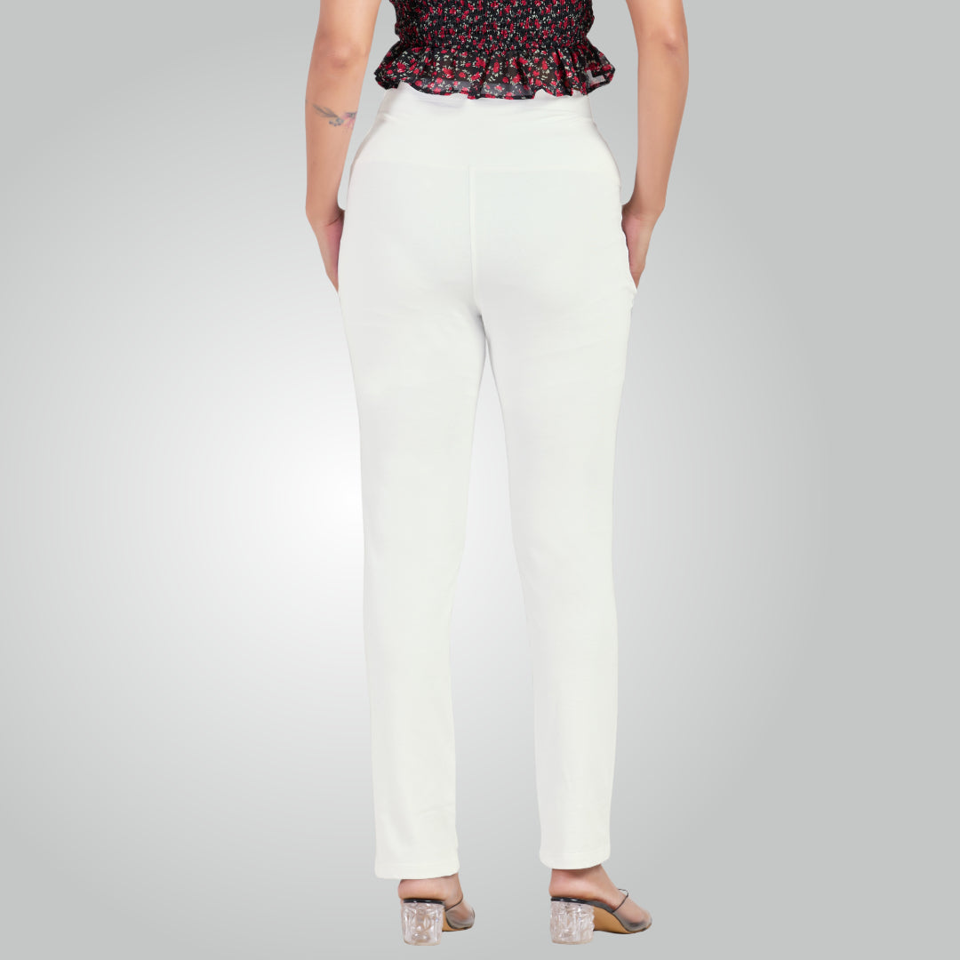 White High Waist All Day Cotton Lycra Pant