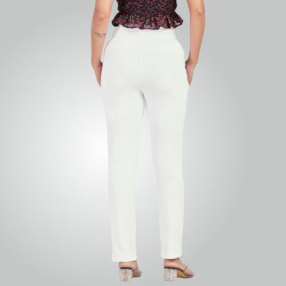 White High Waist All Day Cotton Lycra Pant
