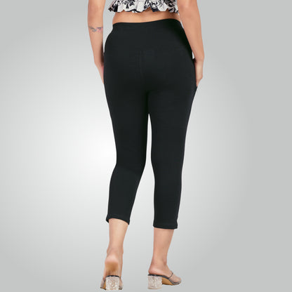 Black High Waist All Day Cotton Lycra Capris