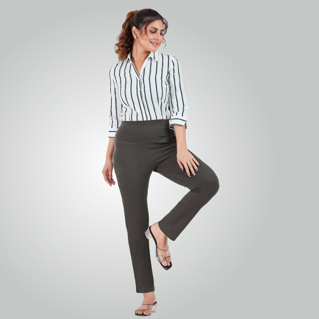 Dark Grey High Waist All Day Cotton Lycra Pant