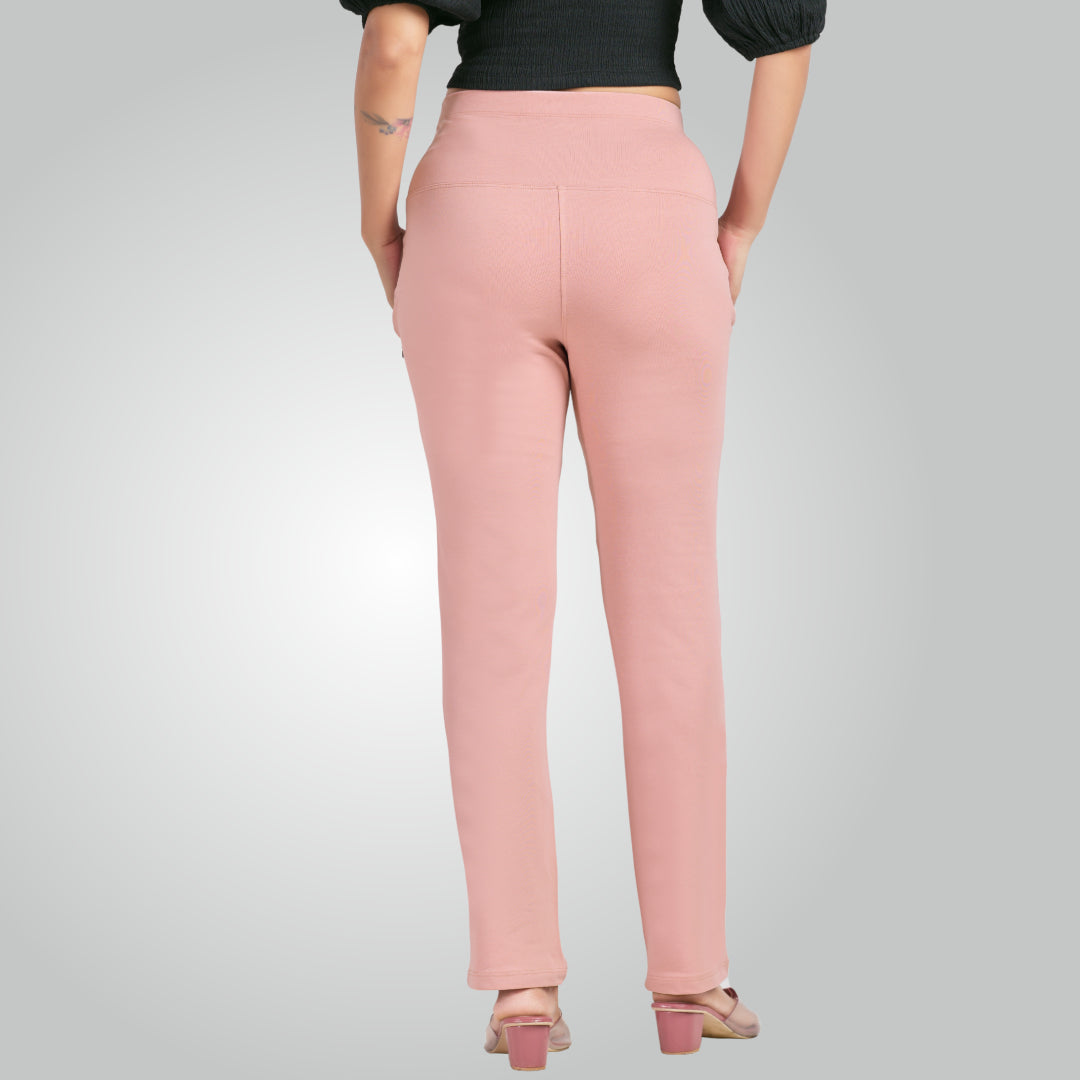 Flamingo Pink High Waist All Day Cotton Lycra Pant