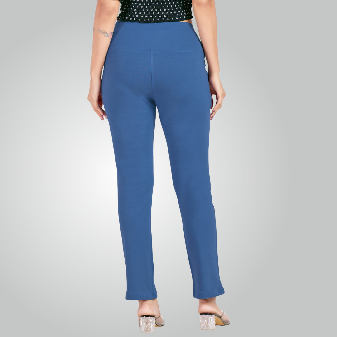 Denim Blue High Waist All Day Cotton Lycra Pant