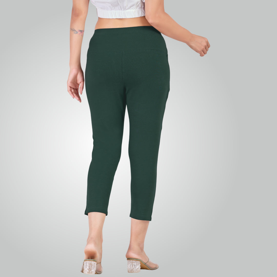 Bottle Green High Waist All Day Cotton Lycra Capris