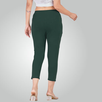 Bottle Green High Waist All Day Cotton Lycra Capris
