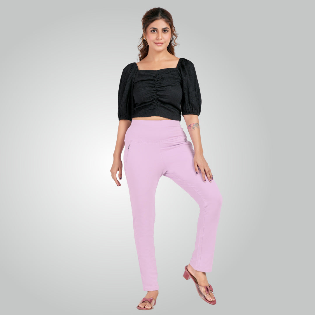 Lavender High Waist All Day Cotton Lycra Pant