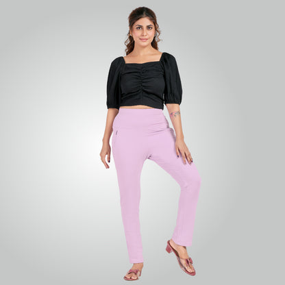 Lavender High Waist All Day Cotton Lycra Pant
