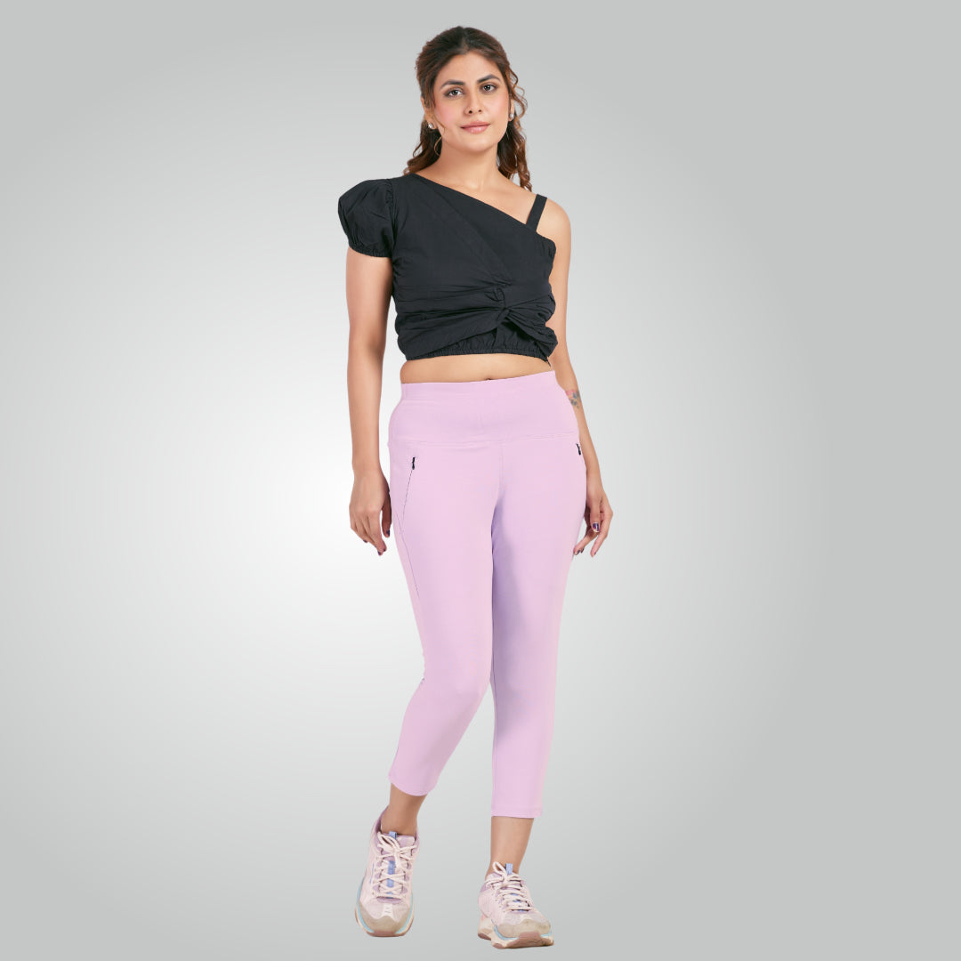 Lavender High Waist All Day Cotton Lycra Capris