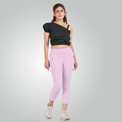 Lavender High Waist All Day Cotton Lycra Capris