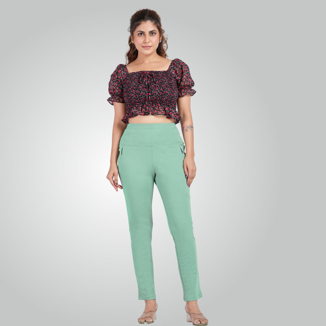 Mint Green High Waist All Day Cotton Lycra Pant