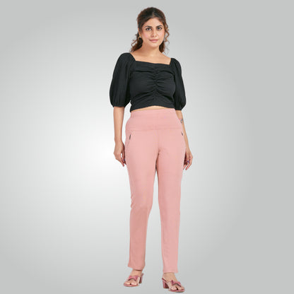 Flamingo Pink High Waist All Day Cotton Lycra Pant