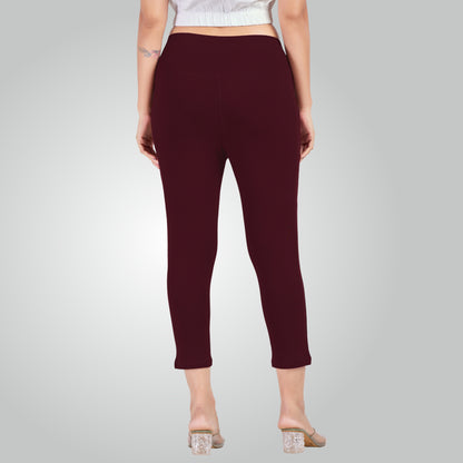 Wine High Waist All Day Cotton Lycra Capris