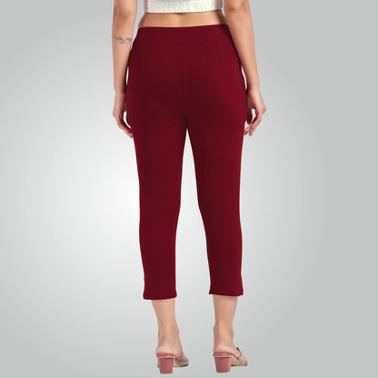 Maroon High Waist All Day Cotton Lycra Capris