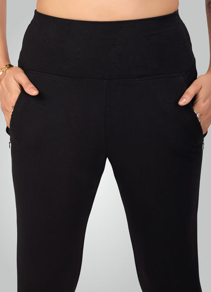 BLACK 4-WAY STRETCH COTTON HIGH WAIST CAPRI