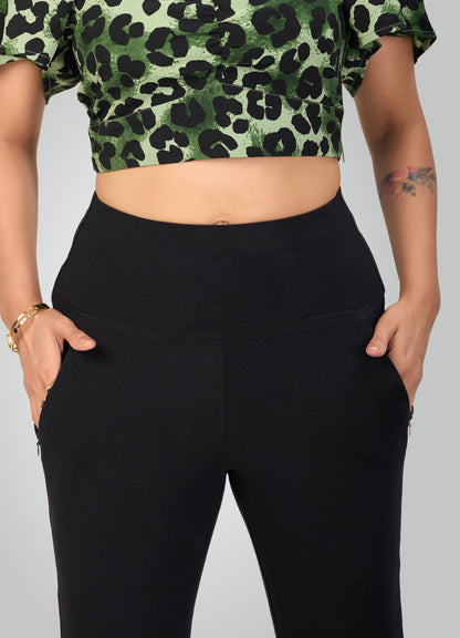 BLACK 4-WAY STRETCH COTTON HIGH WAIST PANT