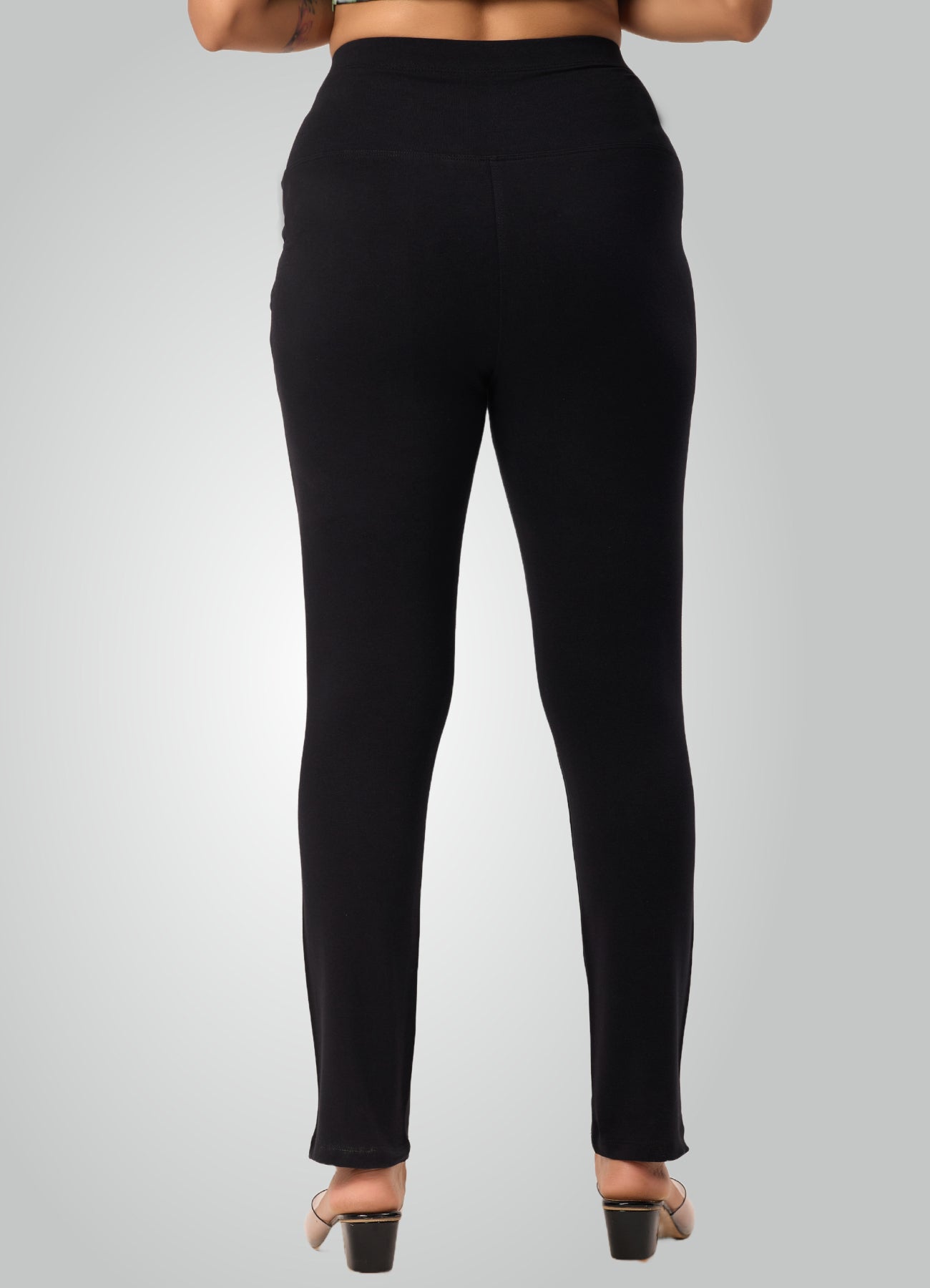BLACK 4-WAY STRETCH COTTON HIGH WAIST PANT