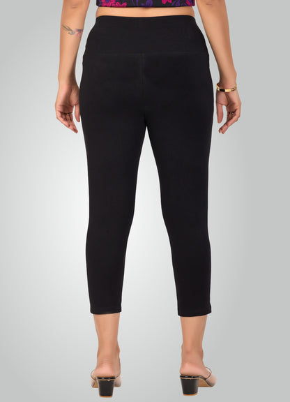 BLACK 4-WAY STRETCH COTTON HIGH WAIST CAPRI