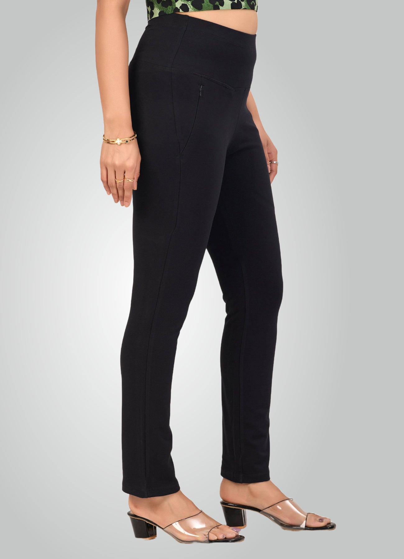 BLACK 4-WAY STRETCH COTTON HIGH WAIST PANT