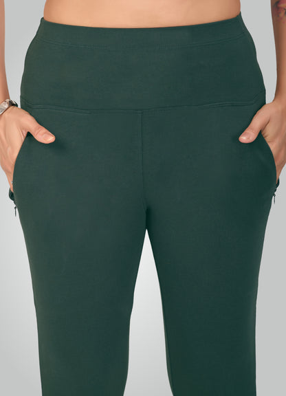 BOTTLE GREEN 4-WAY STRETCH COTTON HIGH WAIST CAPRI