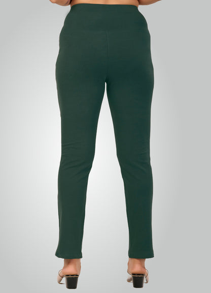 BOTTLE GREEN 4-WAY STRETCH COTTON HIGH WAIST PANT