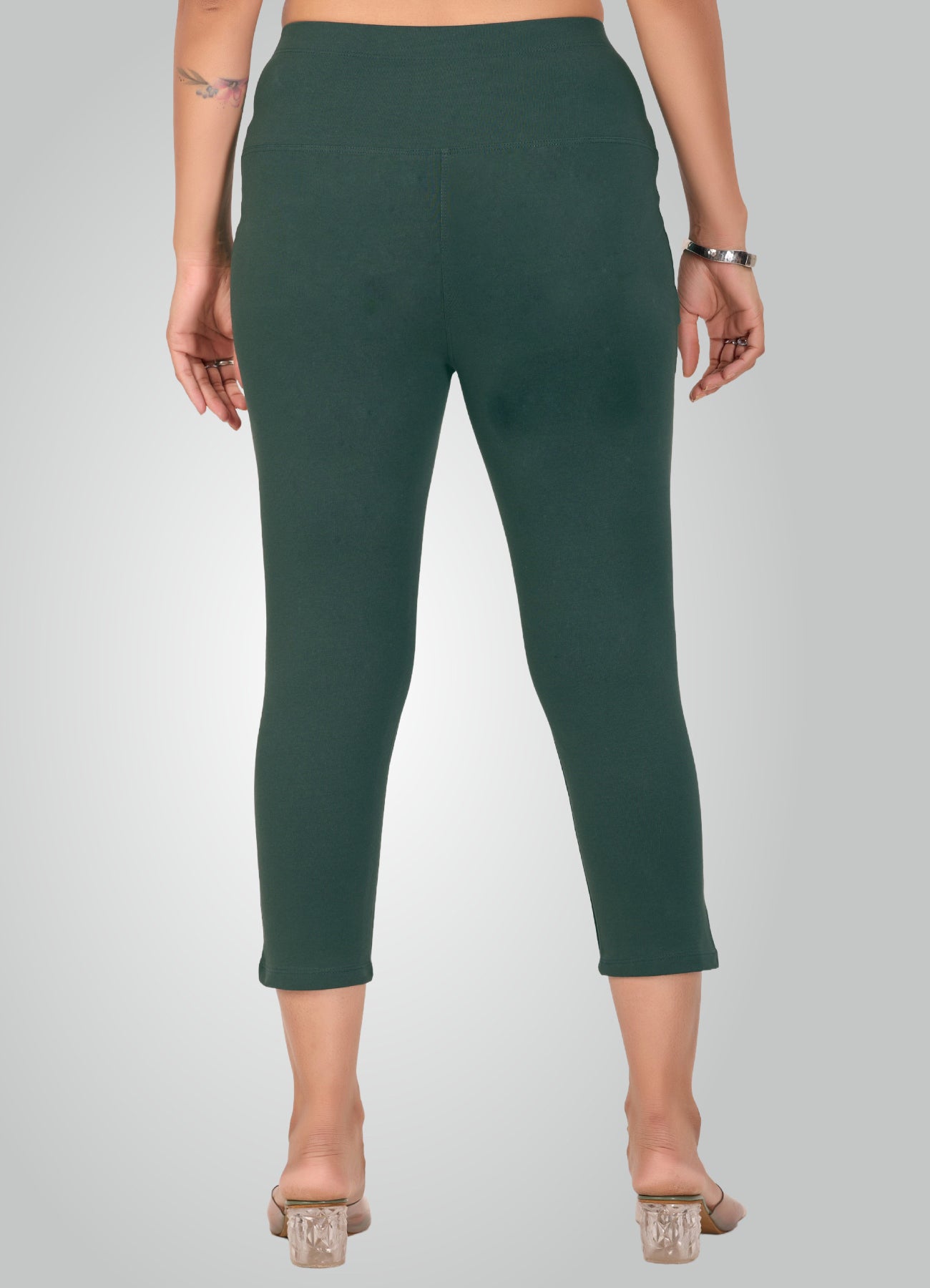 BOTTLE GREEN 4-WAY STRETCH COTTON HIGH WAIST CAPRI