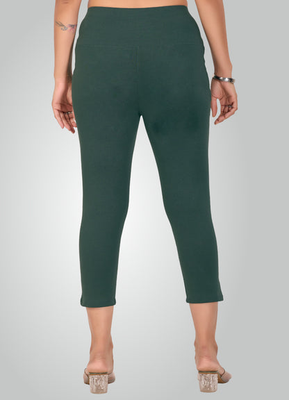 BOTTLE GREEN 4-WAY STRETCH COTTON HIGH WAIST CAPRI