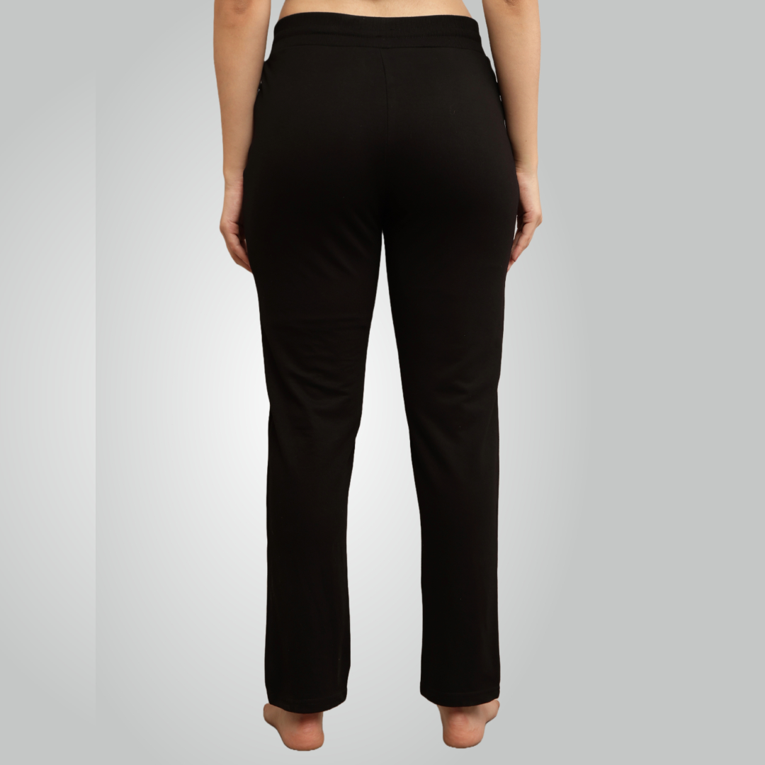 Black Combed Cotton Track Pant For Women