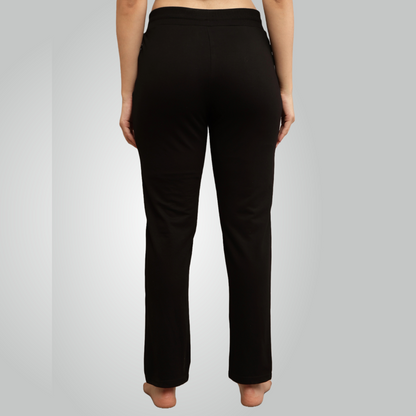 Black Combed Cotton Track Pant For Women