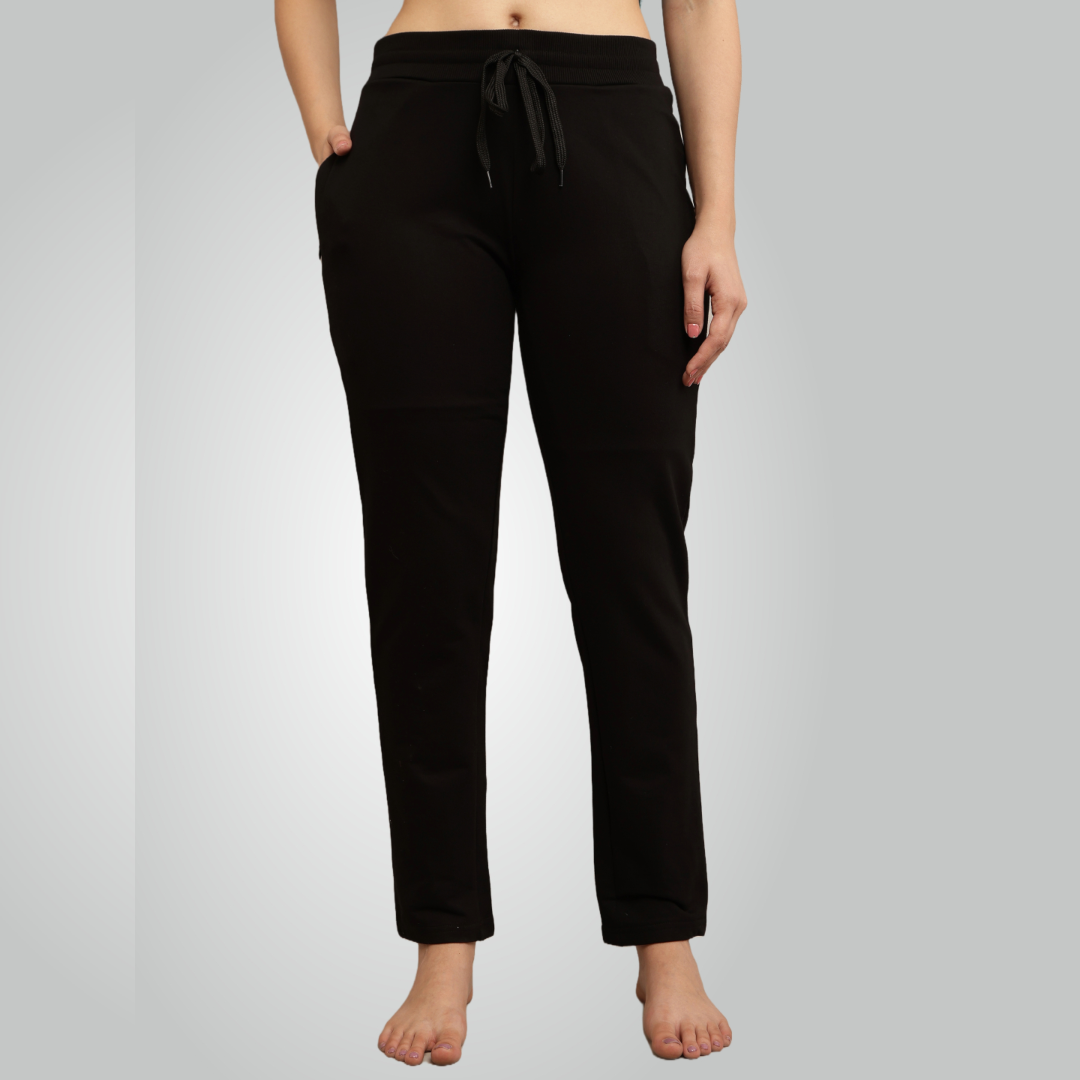 Black Combed Cotton Track Pant For Women