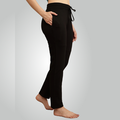 Black Combed Cotton Track Pant For Women