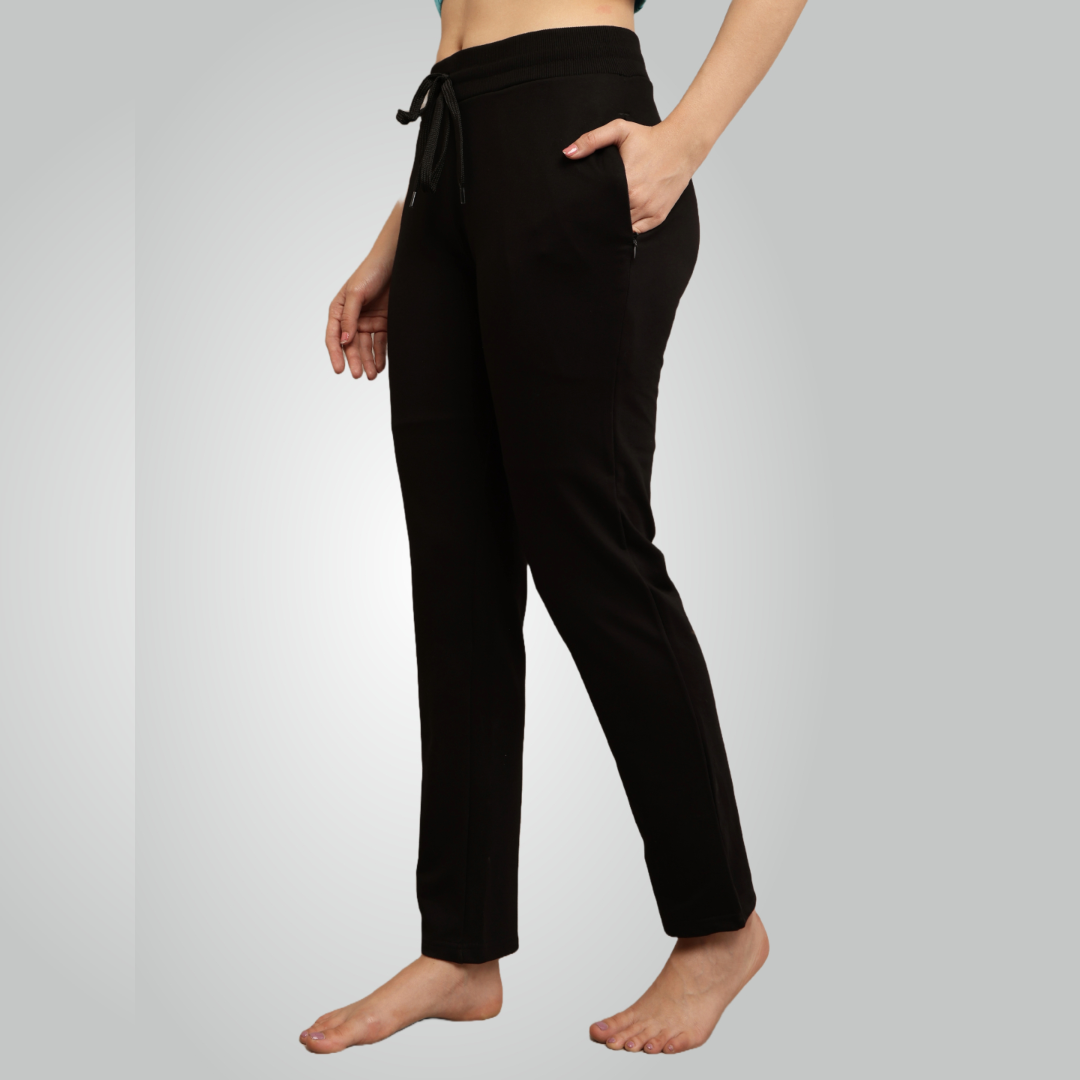 Black Combed Cotton Track Pant For Women