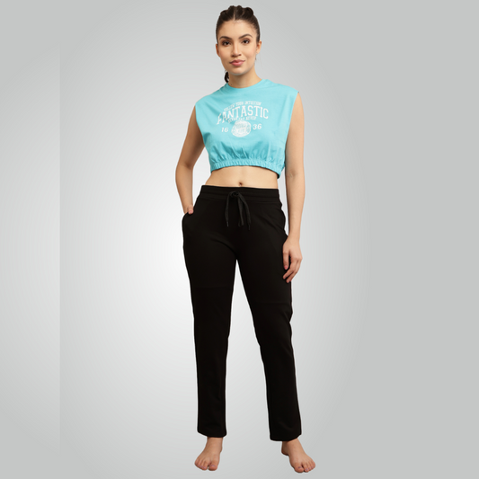 Black Combed Cotton Track Pant For Women