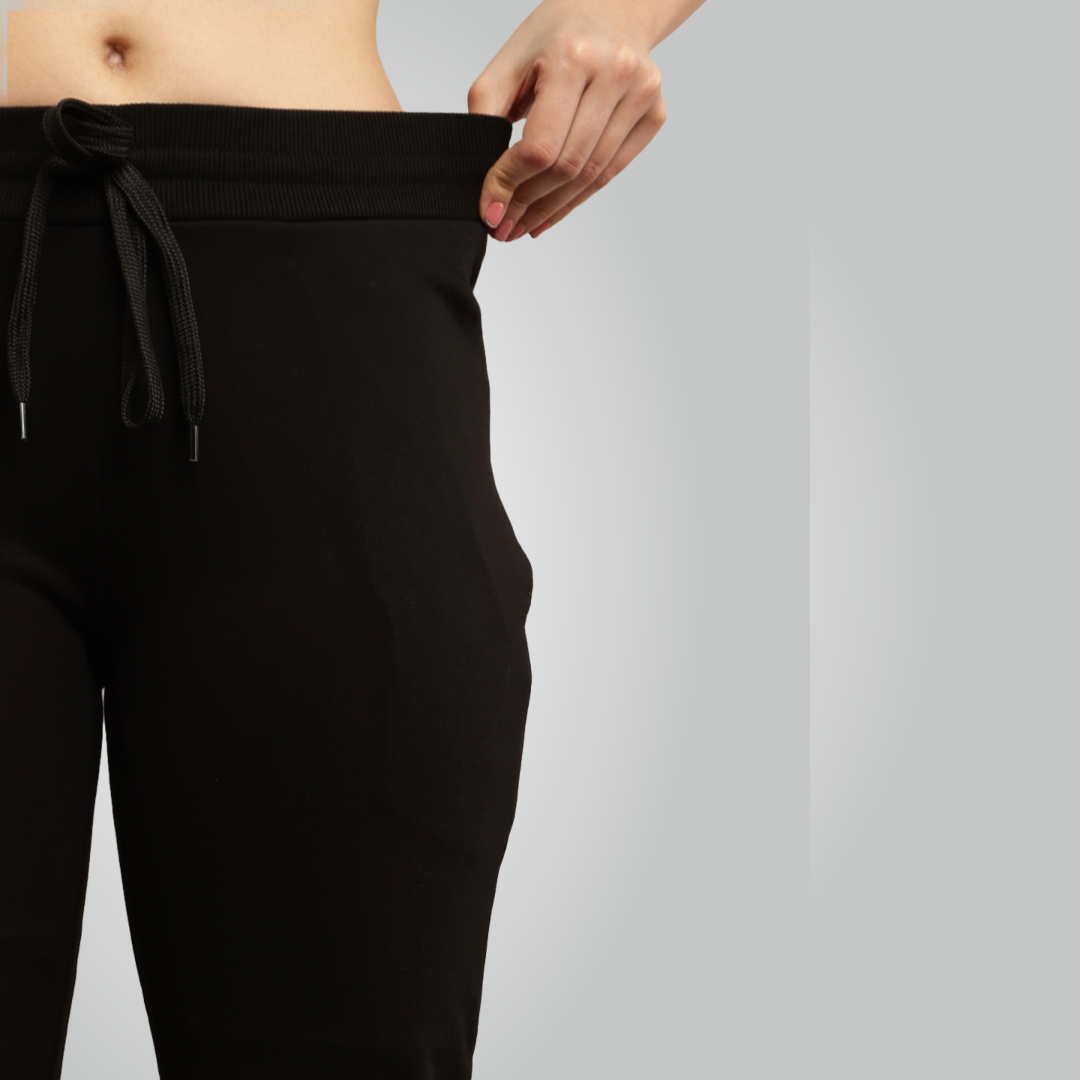 Black Combed Cotton Track Pant For Women