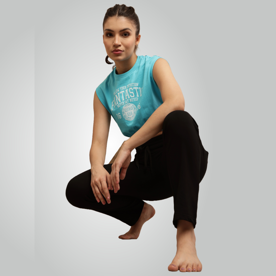 Black Combed Cotton Track Pant For Women