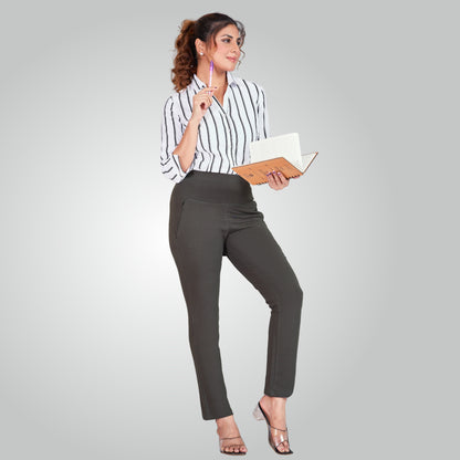 Dark Grey High Waist All Day Cotton Lycra Pant