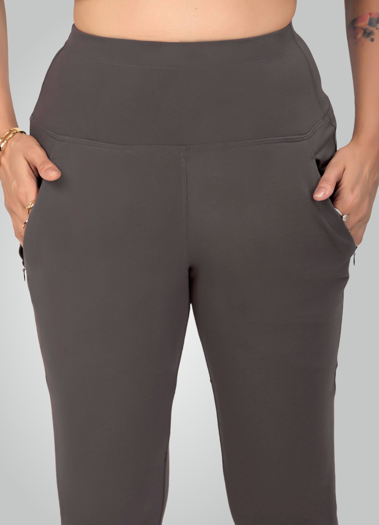 DARK GREY 4-WAY STRETCH COTTON HIGH WAIST PANT