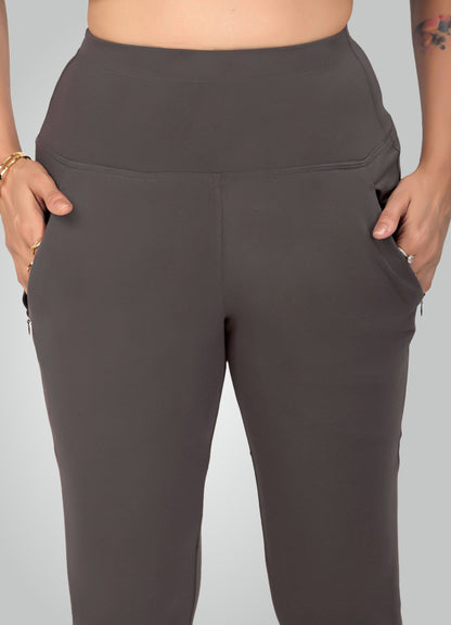 DARK GREY 4-WAY STRETCH COTTON HIGH WAIST PANT