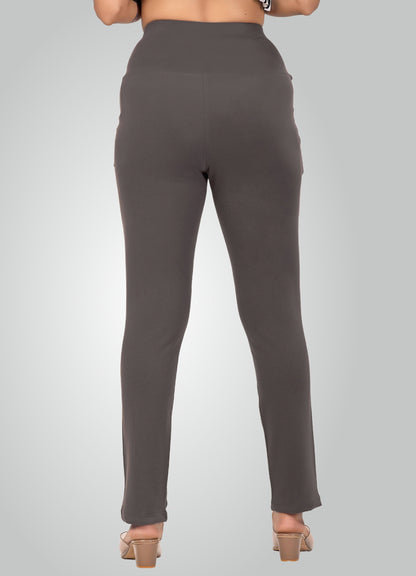 DARK GREY 4-WAY STRETCH COTTON HIGH WAIST PANT