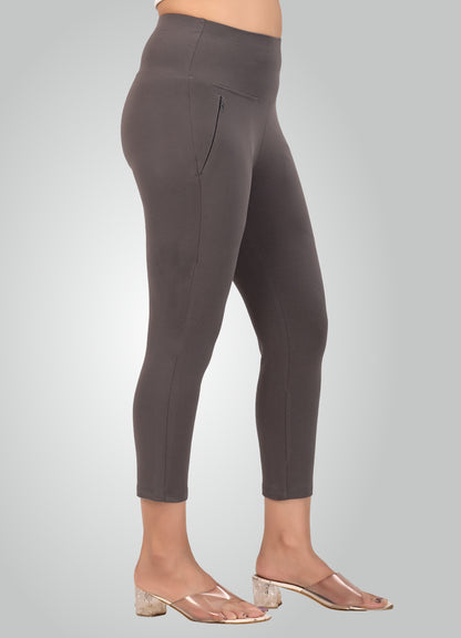DARK GREY 4-WAY STRETCH COTTON HIGH WAIST CAPRI