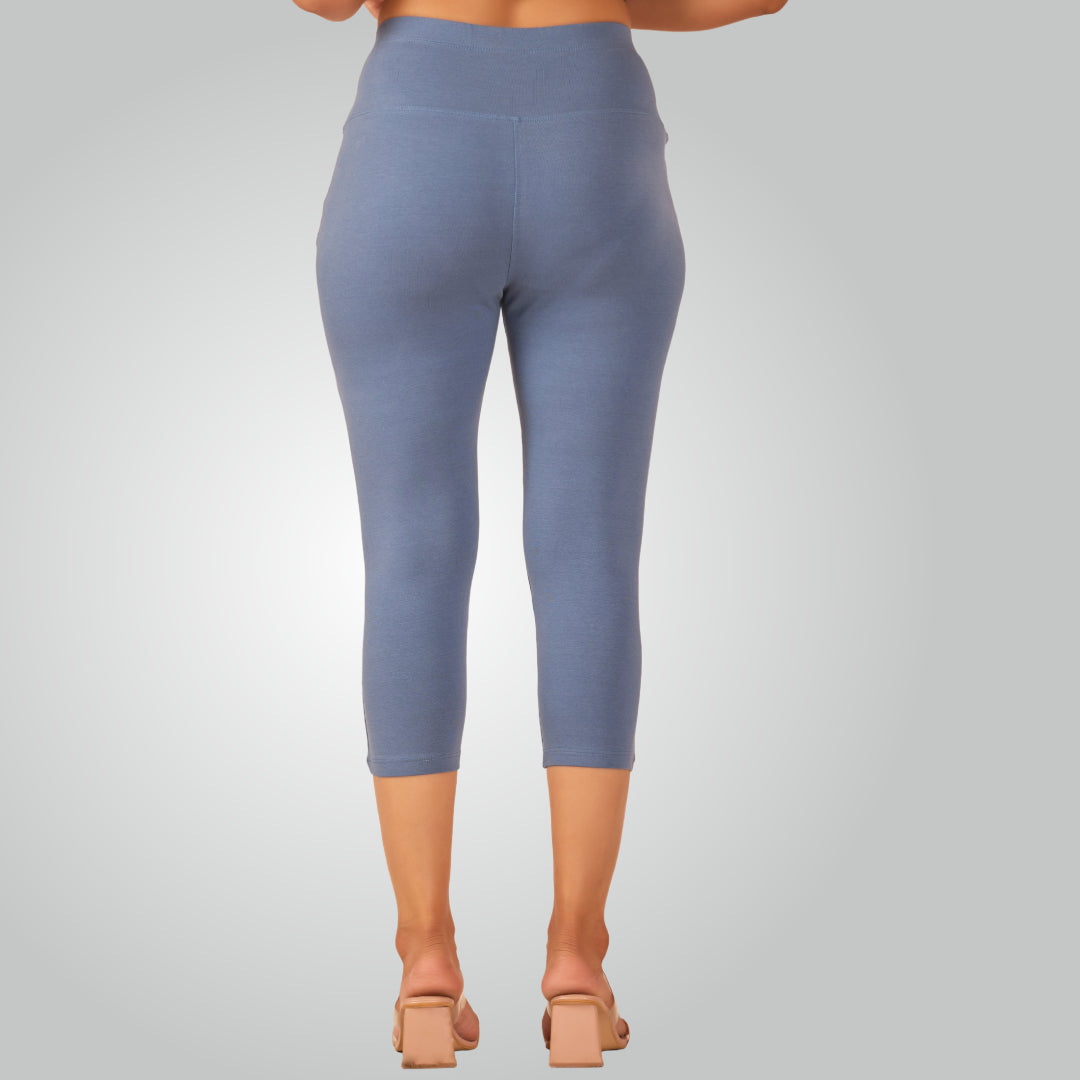 Denim Blue High Waist All Day Cotton Lycra Capris