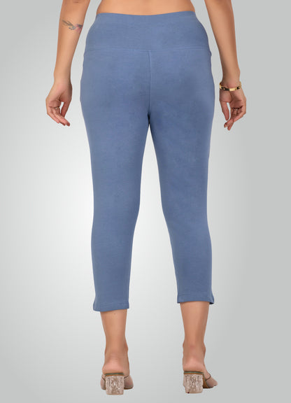 DENIM BLUE 4-WAY STRETCH COTTON HIGH WAIST CAPRI