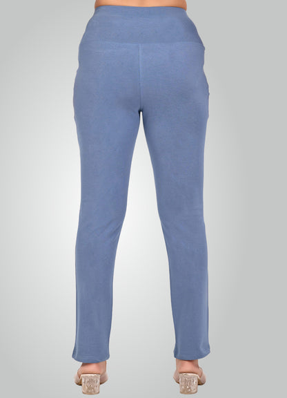 DENIM BLUE 4-WAY STRETCH COTTON HIGH WAIST PANT