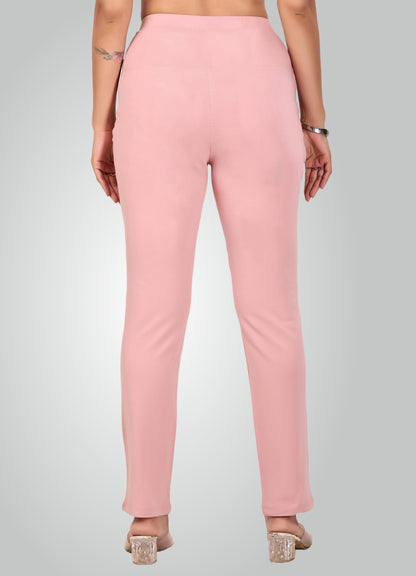 FLAMINGO PINK 4-WAY STRETCH COTTON HIGH WAIST PANT