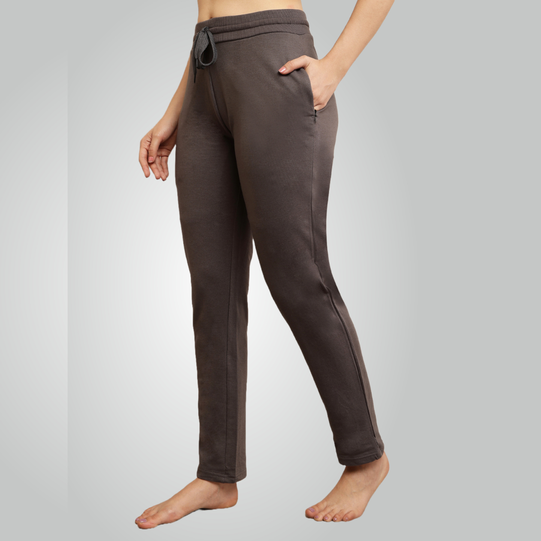 Grey Combed Cotton Track Pant For Women