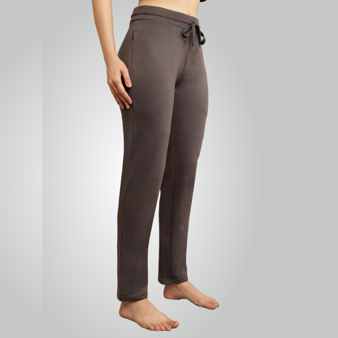 Grey Combed Cotton Track Pant For Women