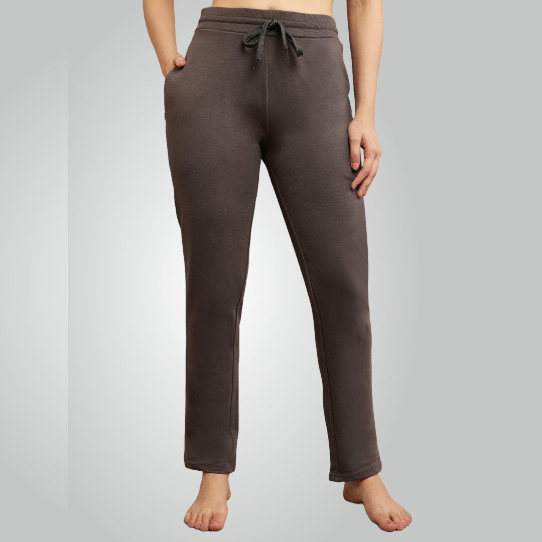 Grey Combed Cotton Track Pant For Women