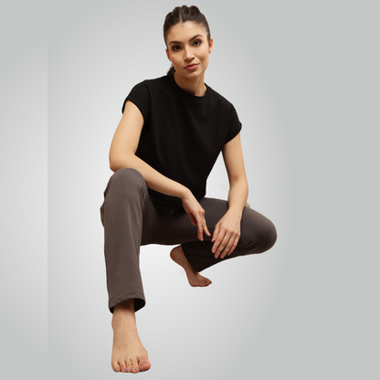 Grey Combed Cotton Track Pant For Women