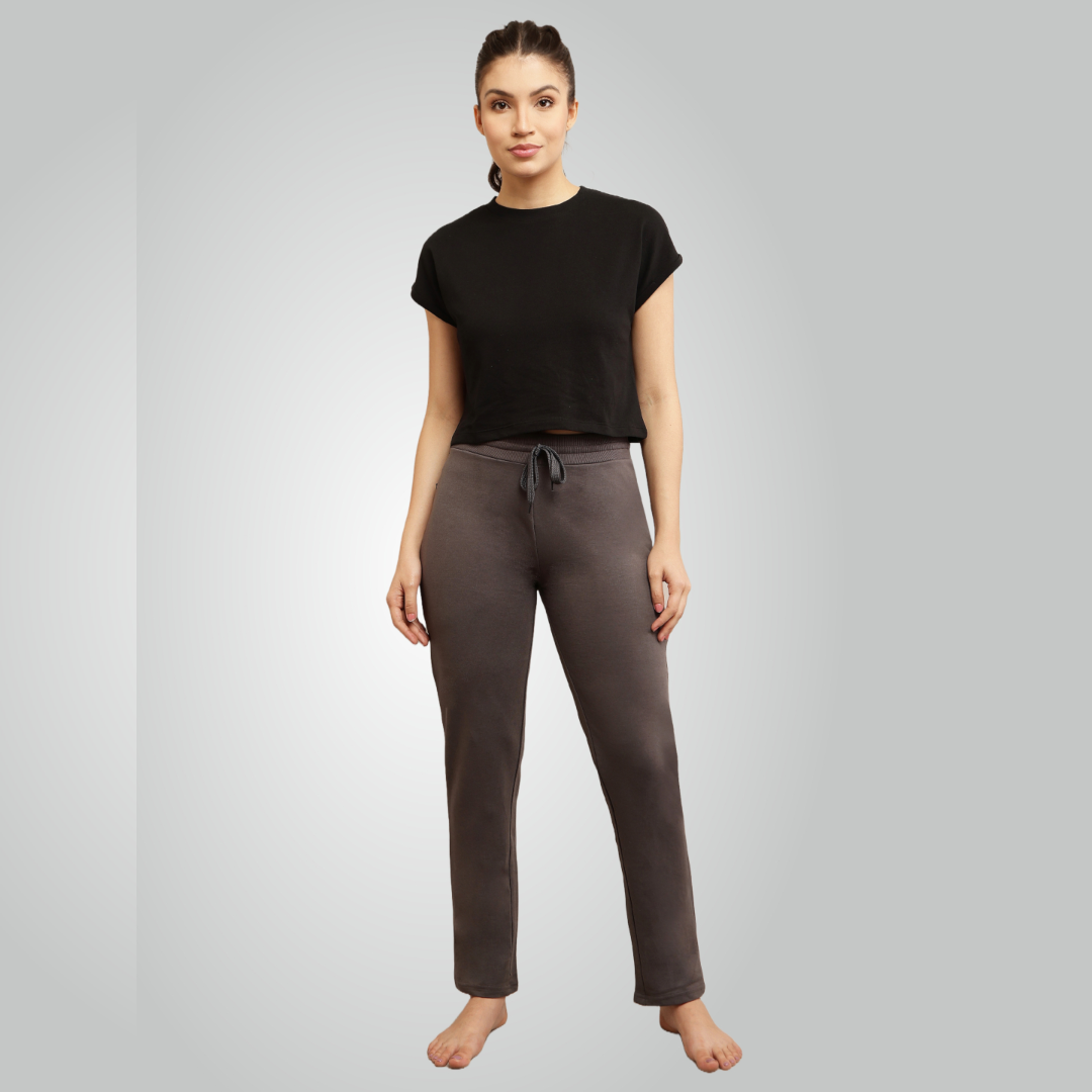 Grey Combed Cotton Track Pant For Women