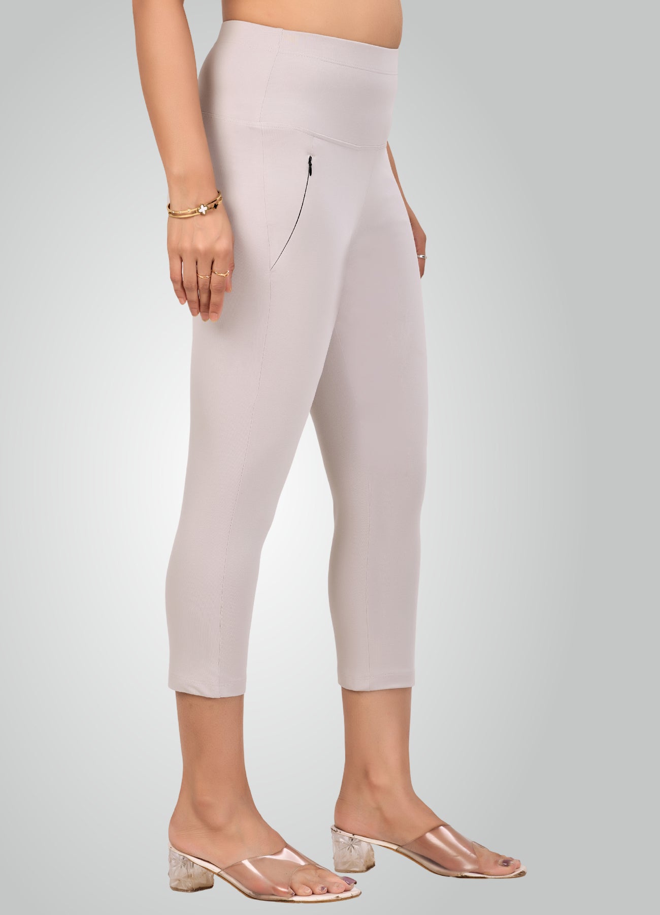 ICE GREY 4-WAY STRETCH COTTON HIGH WAIST CAPRI